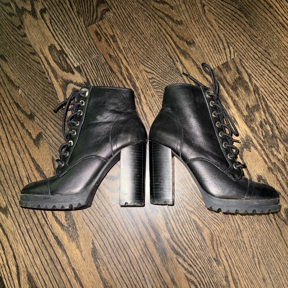 ALDOBlack Lace-Up Ankle Heel Boots